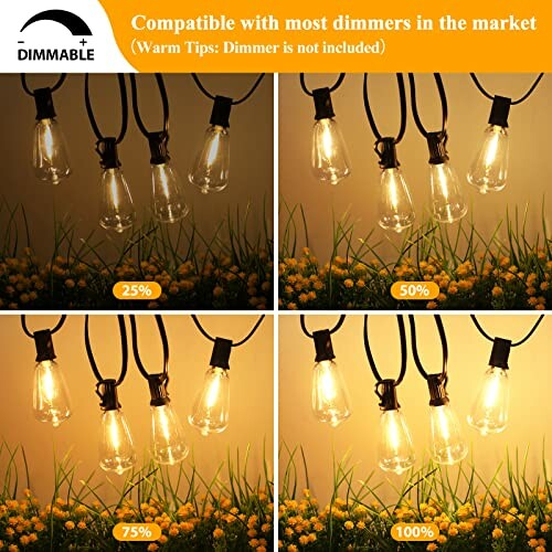 Four images showing dimmable light bulbs at 25%, 50%, 75%, and 100% brightness.